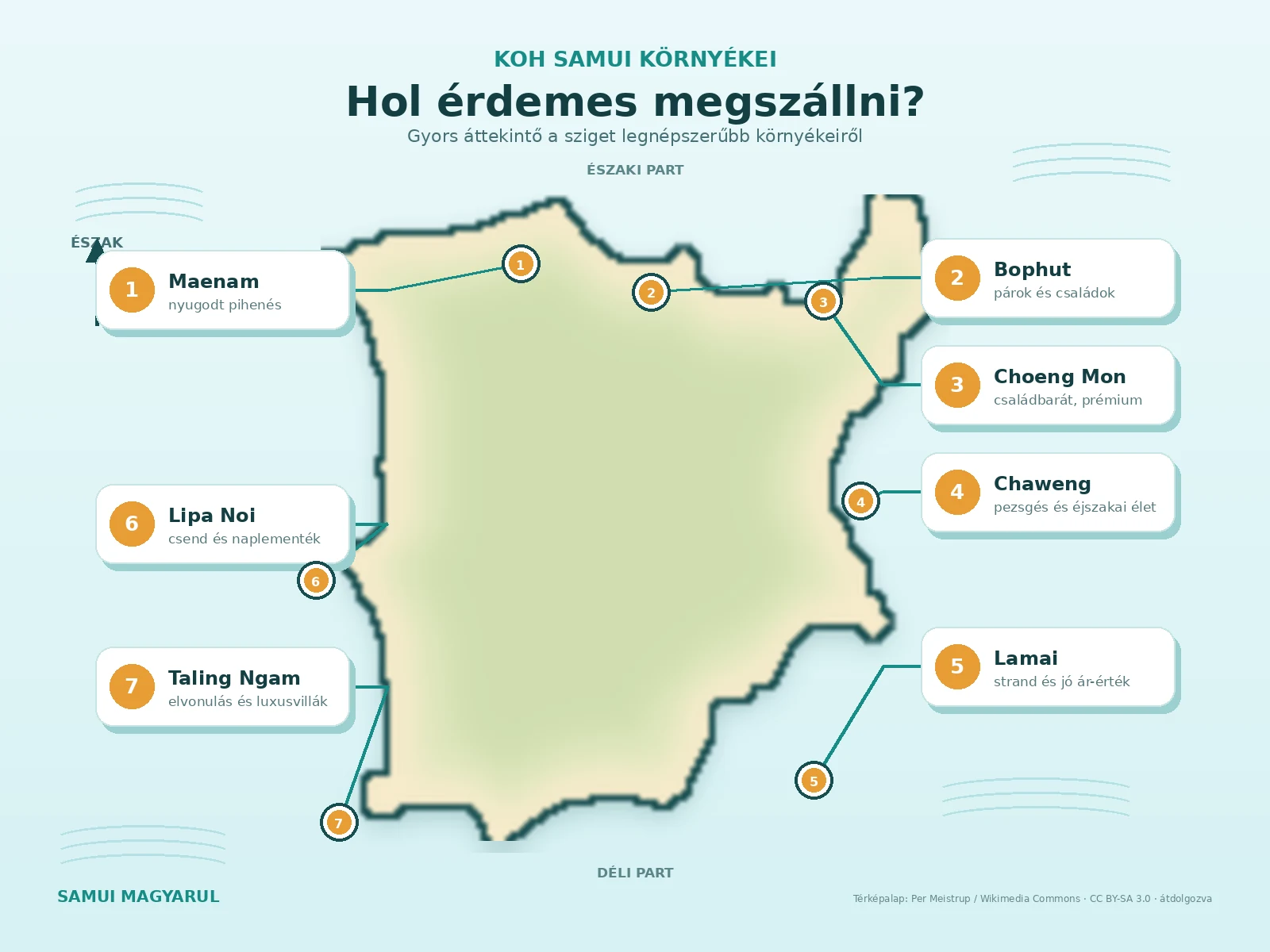 Koh Samui legjobb szálláskörnyékei térképen