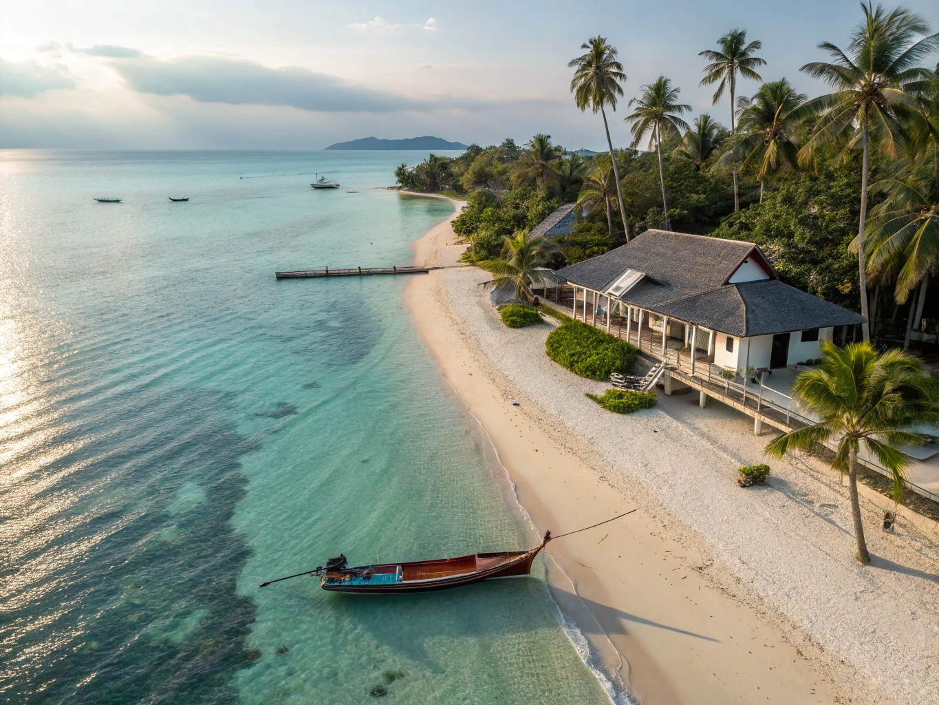 Luxury villa overlooking turquoise water and palm trees in Koh Samui